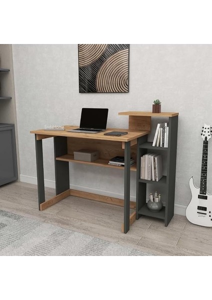 Home Enda Saye 5 Raflı Kitaplıklı Çalışma Masası Atlantik Çam - Antrasit