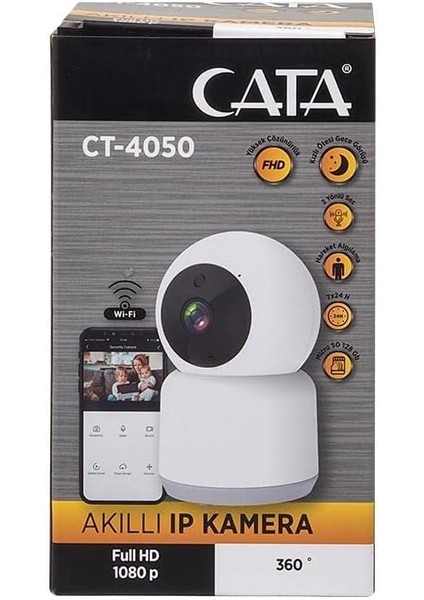 CT-4050 Cata Akıllı Ip Kamera, 360° Dönebilen Gece Görüşlü, Full HD-1080P fırsatları