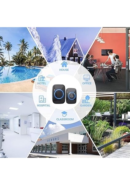 Kablosuz Kapı Zili 2 Buton 1 Alıcı LED Işıklı 300 Metre Mesafe 60 Melodi Ev Ofis Depo modelleri