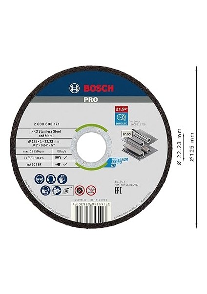 Professional Accessories Için Ayırma Diski Düz Standart Inox – Rapido Wa 60 T Bf, 125 Mm, 10-Er Paket, 2608603255 fiyatları