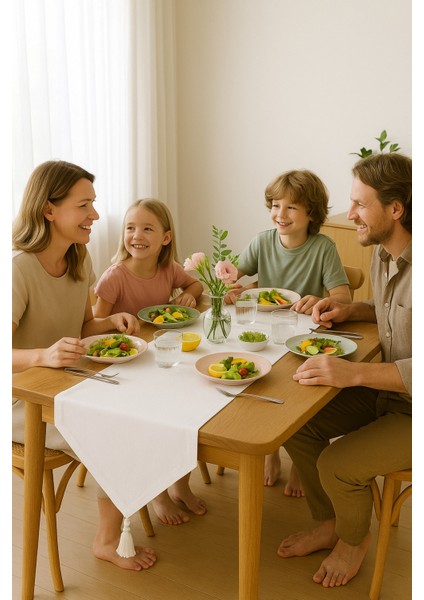 Lüks Runner Masa Örtüsü Rustik Şık Püsküllü Dekoratif Masa Örtüsü 35X150 cm