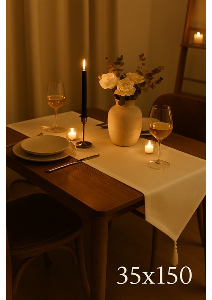 Lüks Runner Masa Örtüsü Rustik Şık Püsküllü Dekoratif Masa Örtüsü 35X150 cm modelleri