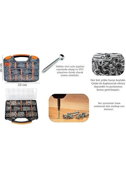 1231 Parça 16 Çeşit Vida Seti, Bits Matkap Ucu- Büyük Sunta Vidası Seti-Vida Organizer Çantası fırsatları