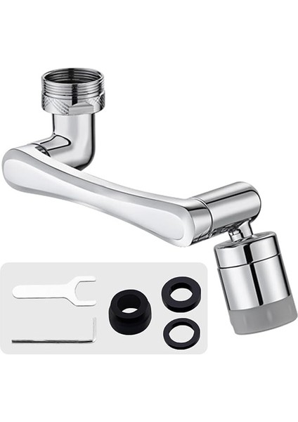 Döner Musluk Başlığı, Evrensel 1080° Dönebilen Filtre Musluk Uzatması, 2 Su Çıkış Desenli, Mutfak Banyo Armatürleri Için, Montaj Aksesuarlı (Model 2.0)