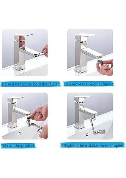 Döner Musluk Başlığı, Evrensel 1080° Dönebilen Filtre Musluk Uzatması, 2 Su Çıkış Desenli, Mutfak Banyo Armatürleri Için, Montaj Aksesuarlı (Model 2.0) indirimleri