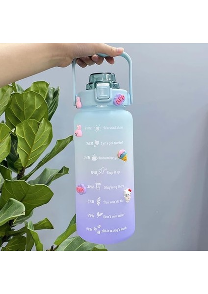 2 Litre Pipetli Su Şişesi, Zaman Işaretleri ve Çıkartmalı Motive Edici Su Şişesi, Tatlı Su Şişesi, Sızdırmaz Spor Şişesi, Kadınlar Için, Fitness, Kamp, Sporlar Için indirimleri
