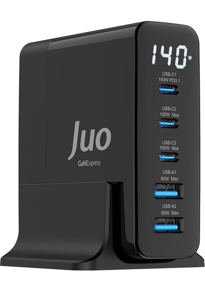 140W Gan Pd 3.1 Masaüstü Hızlı Şarj Cihazı 3 Type-C + 2 Usb-A iPhone &amp; MacBook &amp; Laptop Uyumlu Şarj Aleti