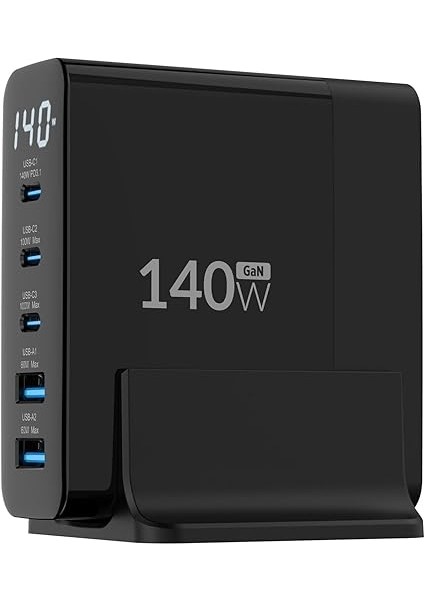 140W Gan Pd 3.1 Masaüstü Hızlı Şarj Cihazı 3 Type-C + 2 Usb-A iPhone &amp; MacBook &amp; Laptop Uyumlu Şarj Aleti fiyatları