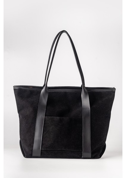 Kadın Büyük Boy Süet Cepli Omuz Kol Çantası Siyah fiyatları