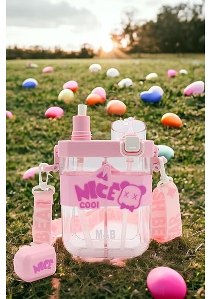 Çift Bölmeli Suluk - Damlatmaz, Ergonomik Pipetli, Taşıma Kayışlı, Kırılmaz, Kolay Açılır Kapağıyla Okul, Ev, Araç ve Seyahat Için Uygun, Pratik ve Güvenli Su Matarası (Pembe) fırsatları