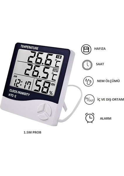 Dijital Termometre Saat Isı Sıcaklık Nem Ölçer Htc-2 modelleri
