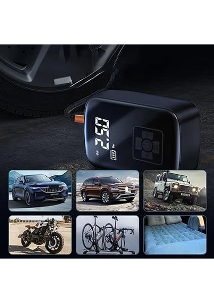 Kompresörü, 150 Psı Dijital Göstergeli Oto Kompresör, Araba, Motosiklet, Bisiklet ve Top Için, Taşınabilir Şarjlı Kullanım, Fener Işığı, 4000 Mah Batarya, 3 Farklı Başlık (Psı,kpa,bar,kg/cm²) fırsatları