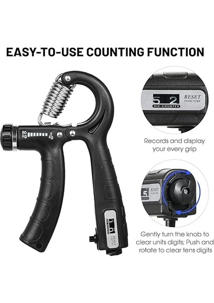 Sayaç ile 2 Adet El Kavrama Güçlendirici 5-60KG Ayarlanabilir Direnç Fitness El Egzersizi Kas Geliştirme Bilek Eğitimi Için modelleri