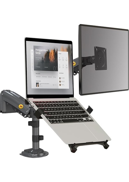 Bayou Nb H180-FP Çift Kol Amortisörlü 17"-27" Monitör Tutucu ve Laptop Standı
