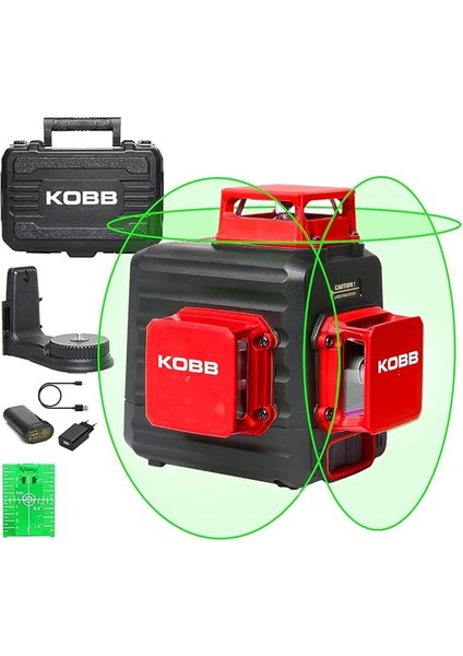 KBL34G 40 Metre Profesyonel Li-Ion Şarjlı 3X360⁰ Otomatik Hizalamalı Yeşil Çapraz Çizgi Lazer Distomat