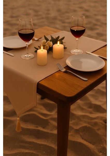 Lüks Runner Masa Örtüsü Rustik Şık Püsküllü Dekoratif Masa Örtüsü 35X150 cm