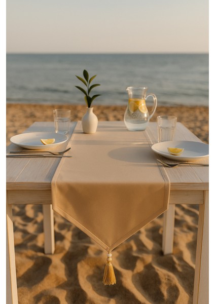 Lüks Runner Masa Örtüsü Rustik Şık Püsküllü Dekoratif Masa Örtüsü 35X150 cm modelleri