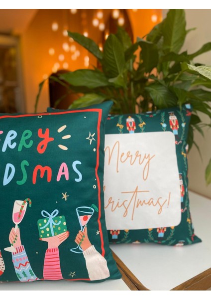 Merry Friendsmas - Merry Christmas Yazılı Yılbaşı Temalı Kırlent Kırlent Kılıfı - Yılbaşı Kırlent Kılıfı modelleri