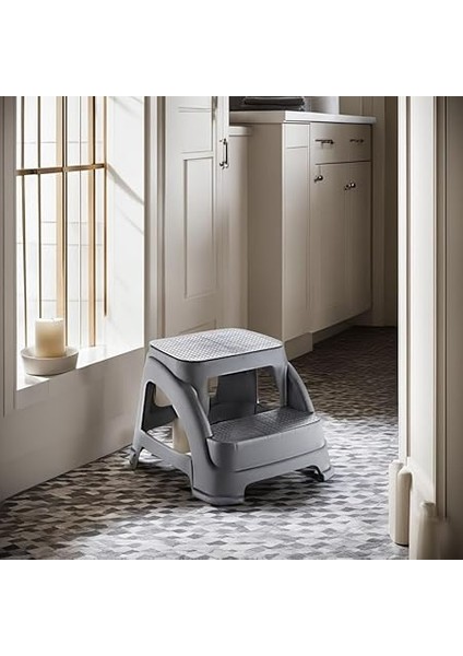 Iki Basamaklı Kaymaz Tabure - 120 kg Taşıma Kapasiteli - Basamaklı Tabure - Sert Plastik (Antrasit) fırsatları