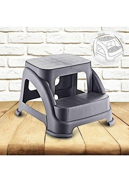 Iki Basamaklı Kaymaz Tabure - 120 kg Taşıma Kapasiteli - Basamaklı Tabure - Sert Plastik (Antrasit) indirimleri