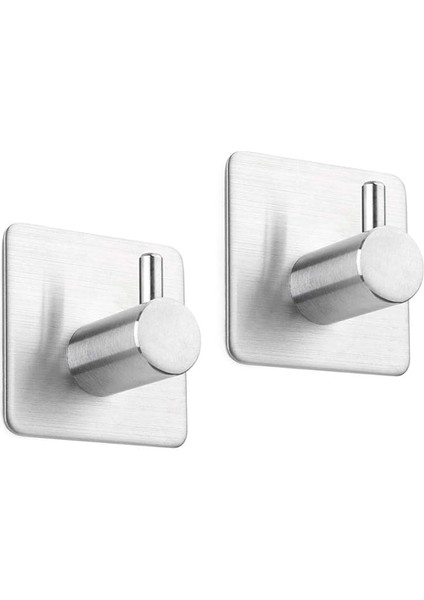 Paslanmaz Çelik 2 Adet Topuzlu Banyo Askısı Havluluk Havlu Askısılık Inox - Kendinden Yapışmalı