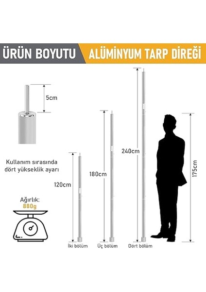 Ayarlanabilir Tarp Tente Direkleri, 2`li Set, Teleskopik Alüminyum Çadır Gölgelik Branda Direkleri, Kamp Direği Katlanabilir Hafif Karavan Araç Yan Tente Direği - Gümüş fiyatları