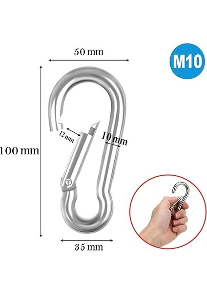 Karabina 10 mm Yaylı Kanca Paslanmaz Çelik Kilit Olta Dağcılık Kamp Malzemeleri Salıncak Anahtar Askı Kilidi 5 Adet fiyatları
