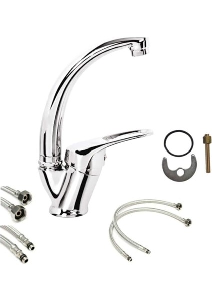 Soğuk Çift Su Girişli Mix Kuğu Banyo Lavabo Musluğu Çeşmesi Bataryası