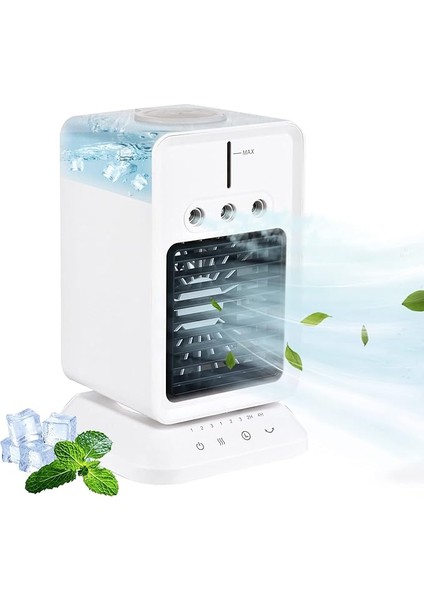 Taşınabilir Masa Soğutma Fanı Mini Hava Soğutucu 3 Rüzgar Hızı ile Oda Nemlendirici Ayarlanabilir Rüzgar Yönü Zamanlayıcı Ev Yatak Odası Ofis Açık Kamp Kullanımı Için USB Evaporatif