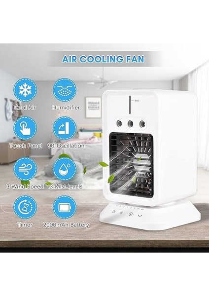 Taşınabilir Masa Soğutma Fanı Mini Hava Soğutucu 3 Rüzgar Hızı ile Oda Nemlendirici Ayarlanabilir Rüzgar Yönü Zamanlayıcı Ev Yatak Odası Ofis Açık Kamp Kullanımı Için USB Evaporatif indirimleri