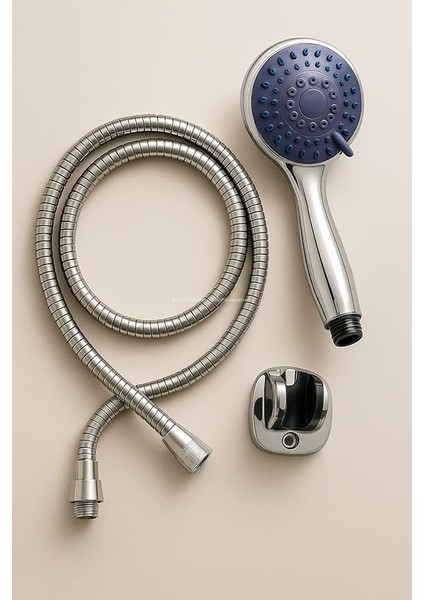 Spiralli Duş Başlığı Seti, 4 Fonksiyonlu Krom Duş Başlığı, 150 cm Duş Hortumu, Mafsallı Başlık, Vida ve Dübel Dahil, Su Tasarruflu, Duvara Monte Banyo Takımı