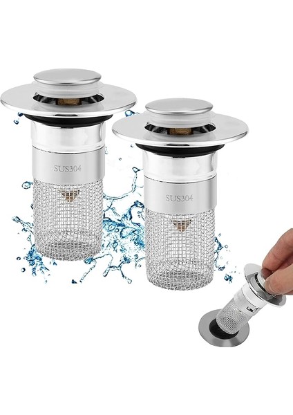 2 Adet Lavabo Tıkacı, 34 – 40 mm Evrensel Pop Up Gider Süzgeci, Lavabo, Gider Süzgeci, Gider Tapası, Saç Süzgeçli Tapa Tezgahında Gider Tapası Için