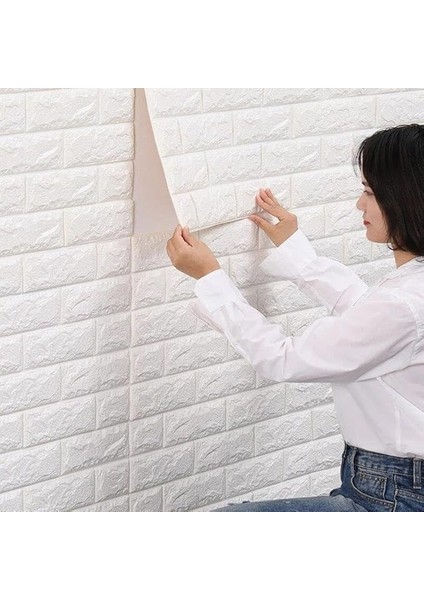 Duvarlar 70X23 cm Beyaz Kendinden Yapışkanlı 3D Esnek Duvar Kağıdı Paneli