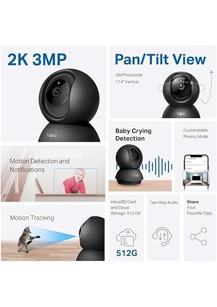 Tapo C211 2k 3mp Yatay ve Dikey Ev Güvenliği Wi-Fi Kamerası, Gece Görüşü, IP66 Su Geçirmez, Siyah Renk + 64GB Kioxia Microsd Bellek fırsatları