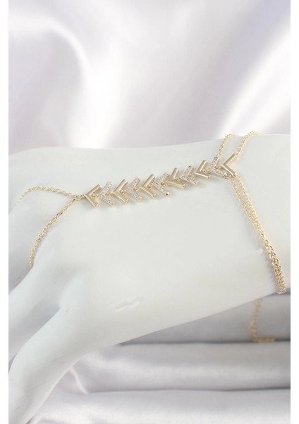 Pirinç Gold Renk Zirkon Taşlı V Model Kadın Şahmeran