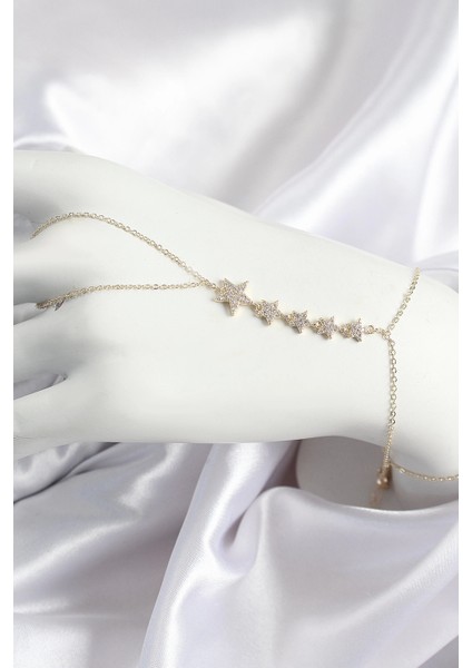 Pirinç Zirkon Taşlı Yıldız Model Gold Renk Kadın Şahmeran