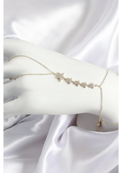 Pirinç Zirkon Taşlı Yıldız Model Gold Renk Kadın Şahmeran