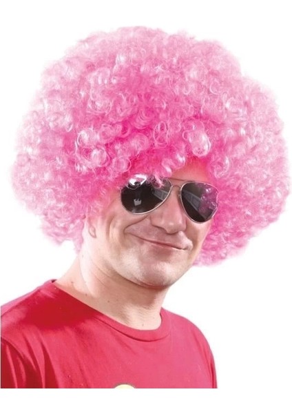 Açık Pembe Renk Kıvırcık Afro Bonus Peruk