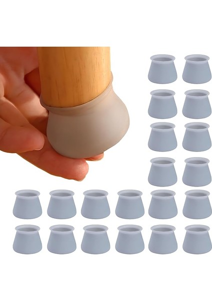 20'li Silikon Masa ve Sandalye Ayağı Koruyucu – Kaydırmaz, Çizilmez, Yıkanabilir Mobilya Çorabı, Gri