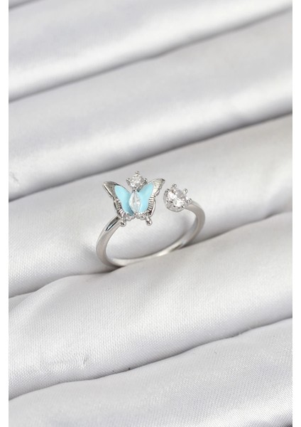 Pirinç Gümüş Renk Kelebek Model Kadın Yüzük