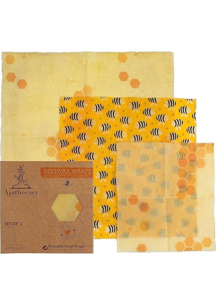 Balmumu Gıda Sargısı - Plastik ve Silikonsuz – Arı Balmumu ile Sarma Levhaları - Yeniden Kullanılabilir - Çevre Dostu Gıda Saklama Çözümü - Sıfır Atık - Ekmek ve Sandviç Sargısı - Sürdürülebilir Hediyeler Yeniden Kullanılabilir Balmumu Gıda Sargıları Çeşitli Pakette, 3'lü Set (S,m,l)