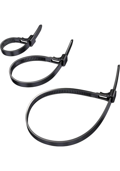 – Tekrar Kapatılabilir 3'lü Kablo Bağı Paketi (100, 150, 200MM x 7,4 Mm) (Çıkarılabilir/yeniden Kullanılabilir Çok Kullanımlık Kablo Bağları, 3X40 Parça, Naylon Esnek, Siyah)