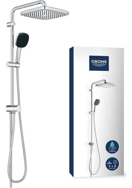 Vitalio Comfort 250 Yön Değiştiricili Duş Sistemi, Duvar Dışı Bağlantılı, 2 Akışlı Kare Tepe Duşu, 2 Akışlı El Duşu, 1500MM ve 1250MM Duş Hortumu, Su Tasarruflu, Duş Başlığı, Krom, 26698001