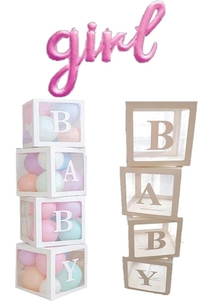 Baby Yazılı Şeffaf Balon Kutusu Gırl El Yazılı Folyo Balon ve Balon Seti