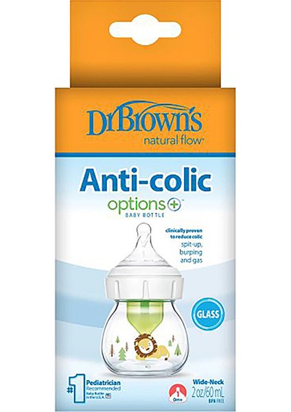 Db 21601 Geniş Ağız Anti-Kolik Options+ Desenli Cam Biberon 60 ml Aslan, Tekli Paket 1 Adet