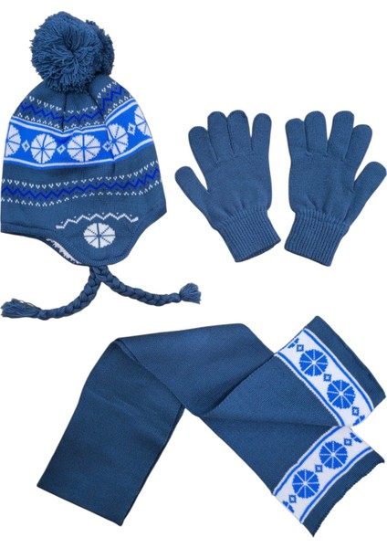 4-8 Yaş Erkek Çocuk Sıcak Tutacak Triko Atkı Bere Eldiven Takımı