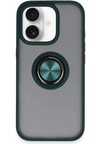 iPhone 16 Kılıf Montreal Yüzüklü Silikon Kapak - Yeşil