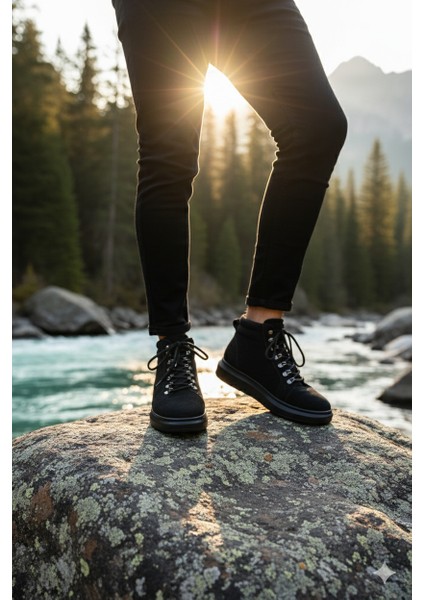 ZRJ206 Bağcıklı Siyah Süet Erkek Spor Bot