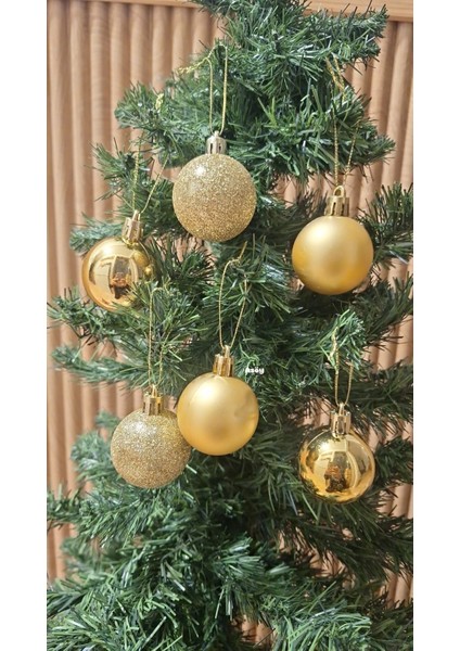 Yılbaşı Ağacı Süsü 4 cm Cici Gold Küre Top Süs Parlak Yılbaşı Süsleri Gold Küre Süs