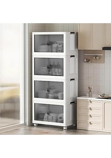 4 Kat Portatif Organizer Tekerlekli Çok Amaçlı Katlanabilir Dolap, Kapaklı Düzenleyici Raf Mutfak, Banyo, Çocuk Odası, Garaj ve Ardiye Için Toparlayıcı Ünite, Stop Tekerlekli (Pudra) fiyatları
